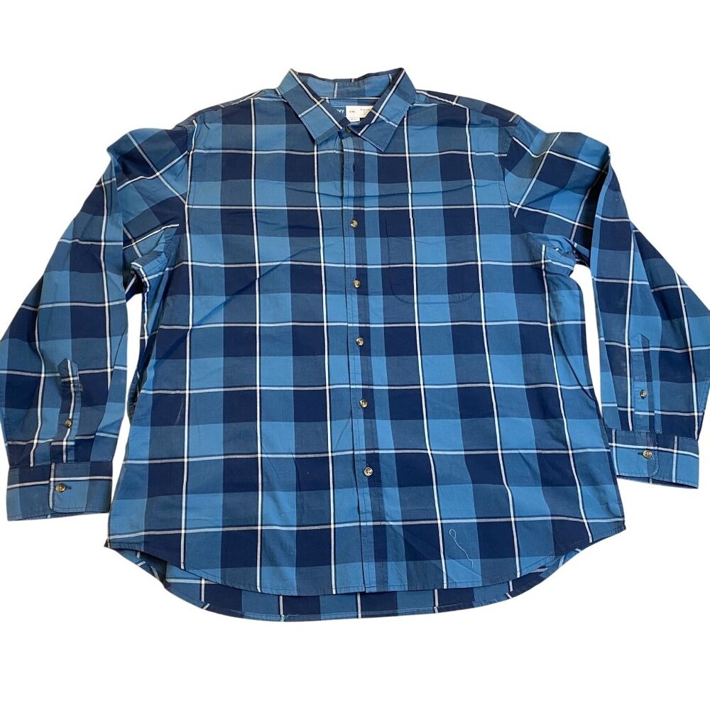 Old Navy Mens Everyday Shirt Shirt XXL Long Sleeve Plaid Button Up Blue Casual